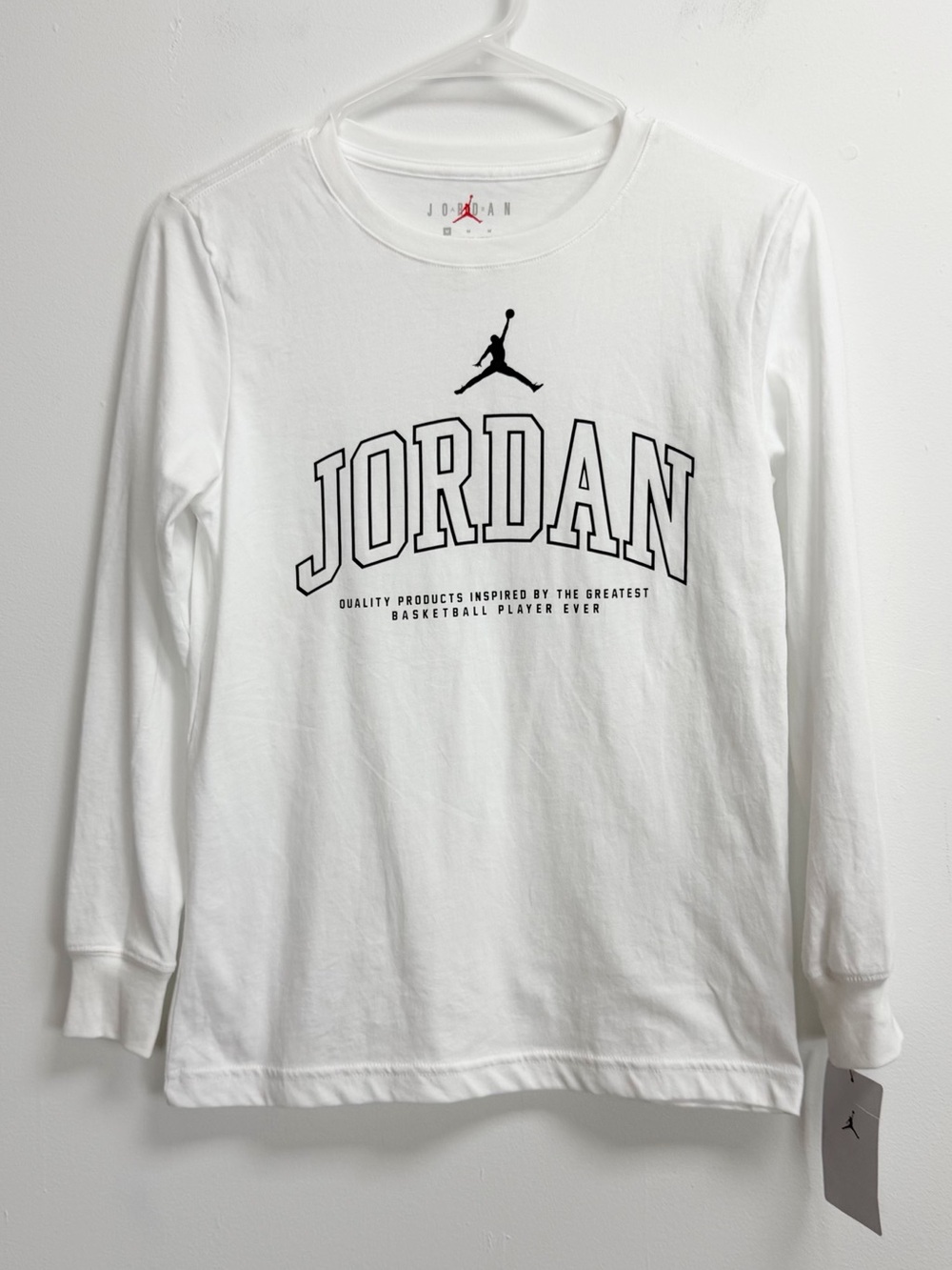 Michael Air Jordan Shirt Boys Medium 10-12 Years White Black Long Sleeve NWT